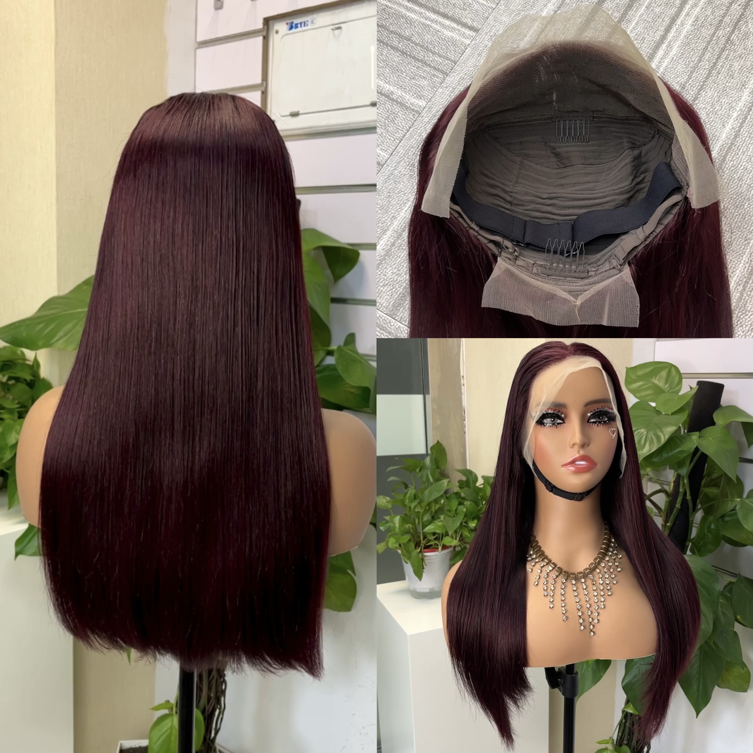 #99j Double Drawn Bone Straight 13x4 Transparent Lace Full Frontal 300% Density Wig